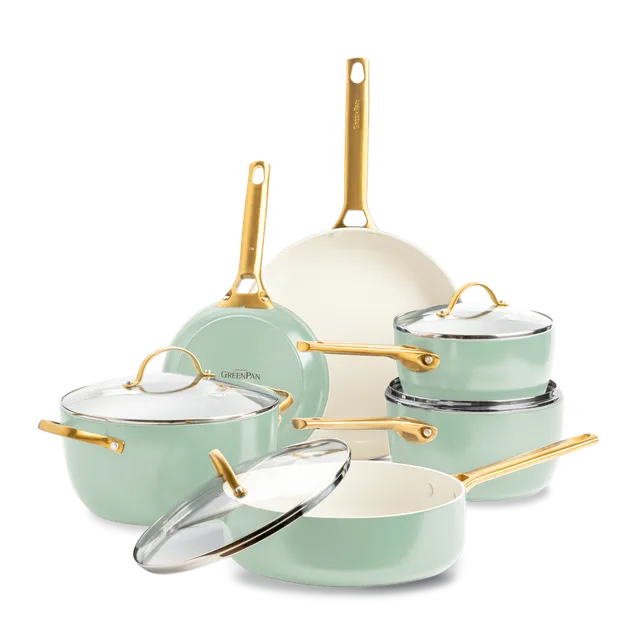 greenpan-padova-reserve-batterie-de-cuisine-10-pi-ces-vert-menthe-poign-es-dor-e image 1
