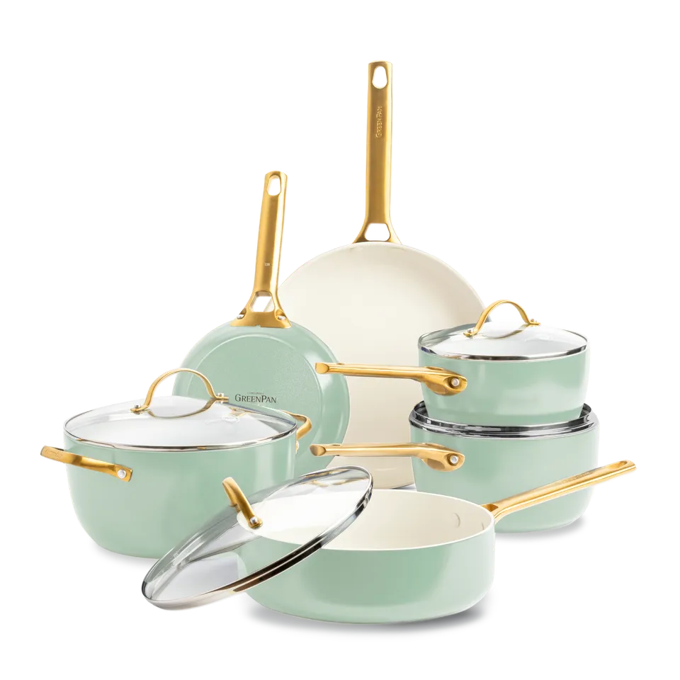 greenpan-padova-reserve-batterie-de-cuisine-10-pi-ces-vert-menthe-poign-es-dor-e image 1