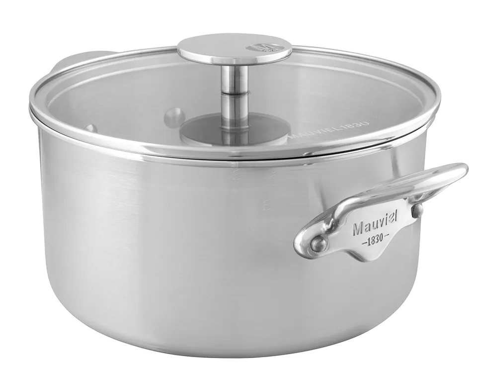 mauviel-m-urban-3-cocotte-en-inox-bross-16-cm-avec-couvercle-en-verre-gris-bord- image 1