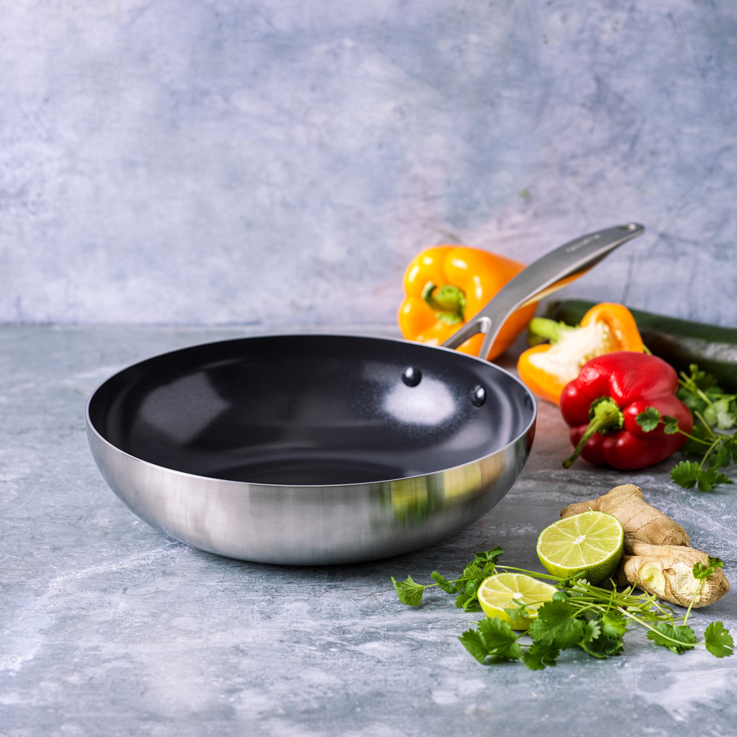greenpan-geneva-wok-28-cm-en-acier-inoxydable-3-couches-compatible-induction image 2