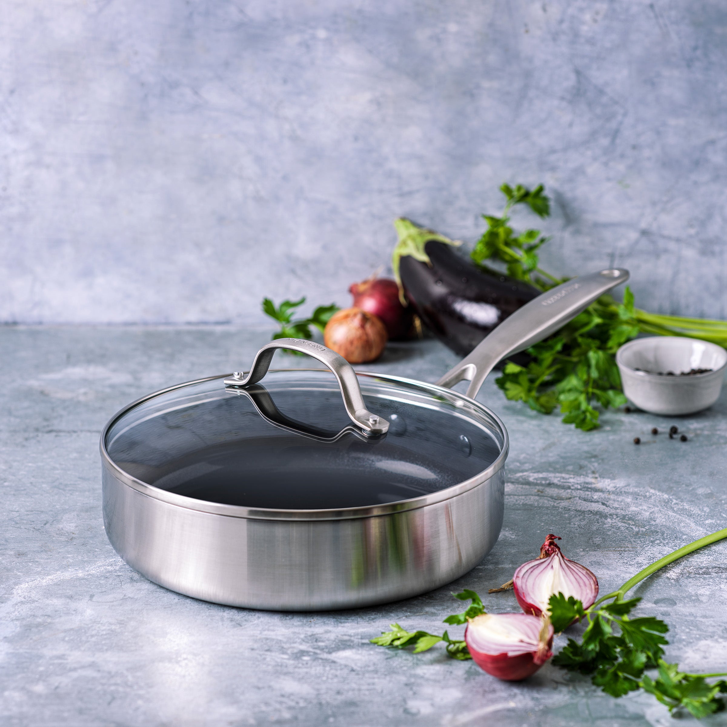 greenpan-geneva-sauteuse-24-cm-avec-couvercle-inox-3-couches-finition-bross-e-to image 2