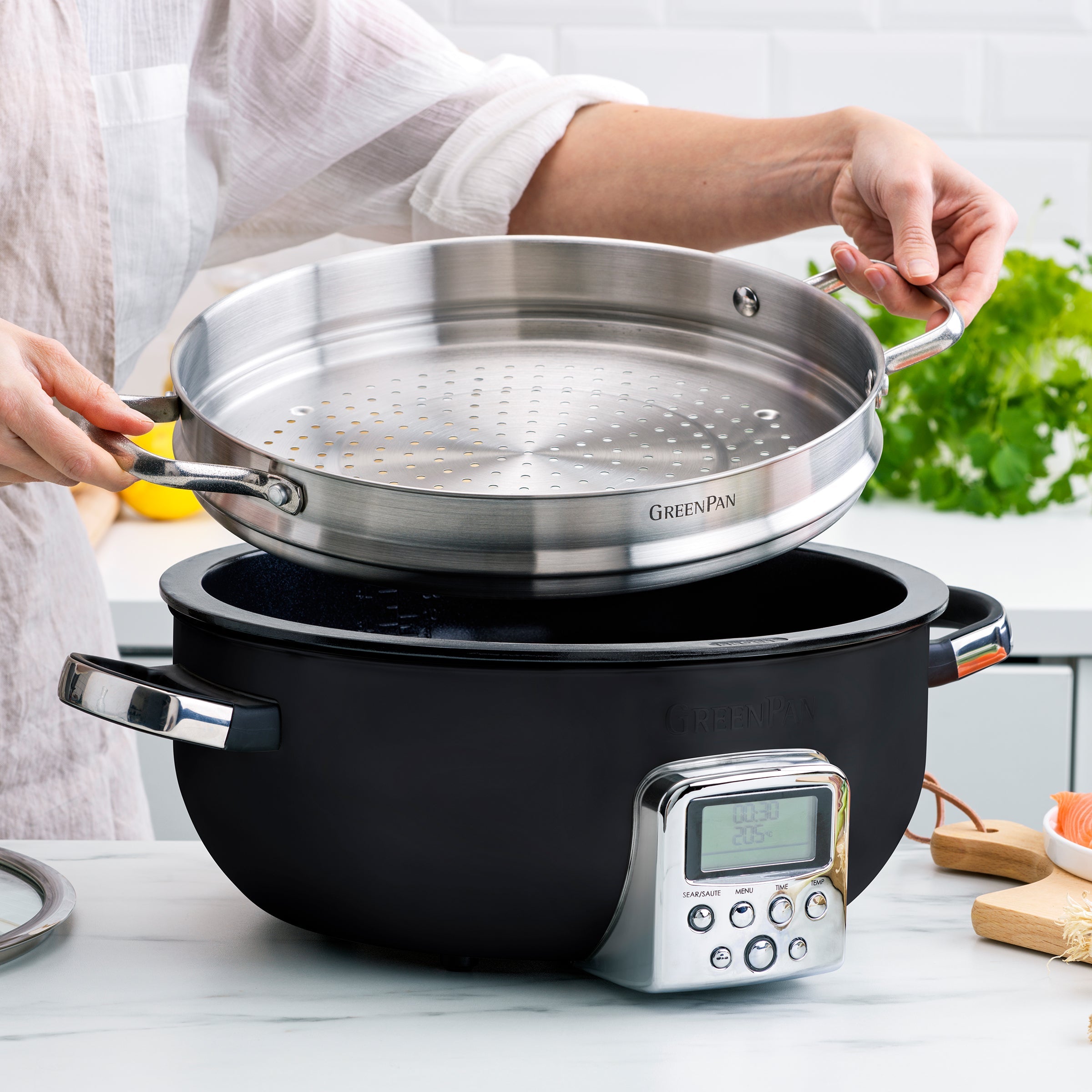 greenpan-panier-vapeur-en-acier-inoxydable-30-cm-compatible-toutes-casseroles-et image 2